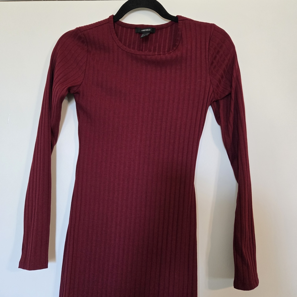 Forever 21 Cranberry Ribbed Long Sleeve Dress